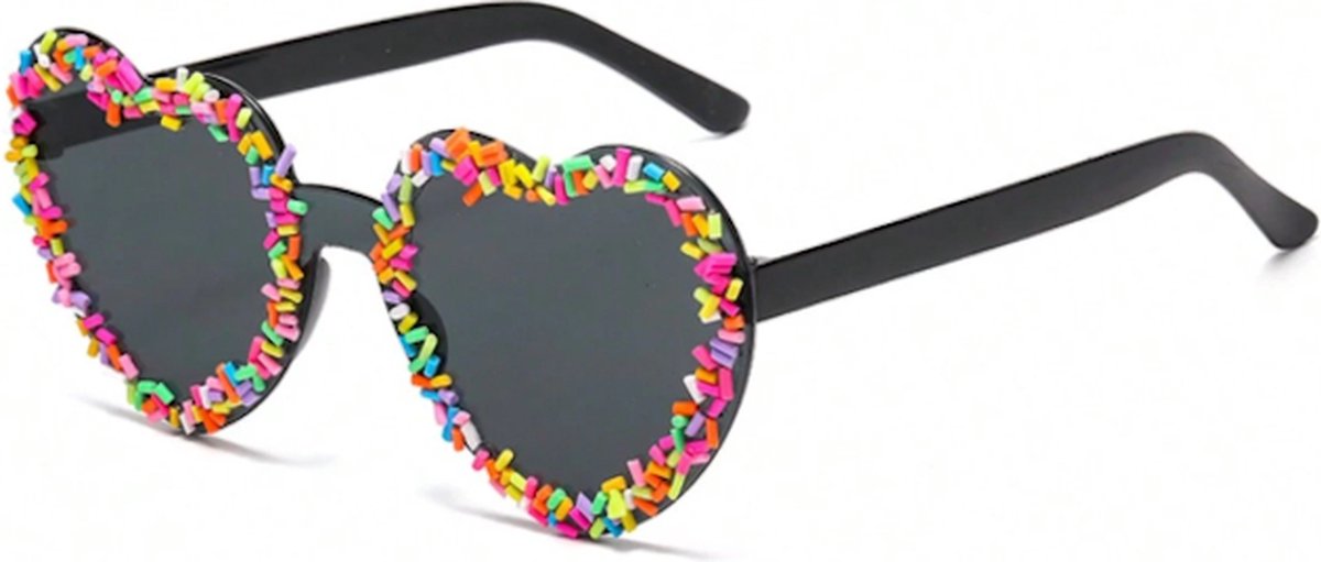 Carnaval Sprinkle Confetti Bril - Hart Zwart | Kunststof / Plastic | Fashion Favorite